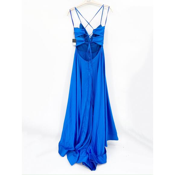La Femme 28571 Royal Blue Satin Empire Waist Sleeveless Formal Gown Size 10 NWT - Picture 8 of 8